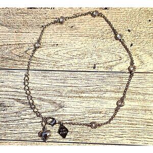 Silver-tone Ankle Bracelet Crystal Chain Anklet Heart Charm Adjustable 9"-11"